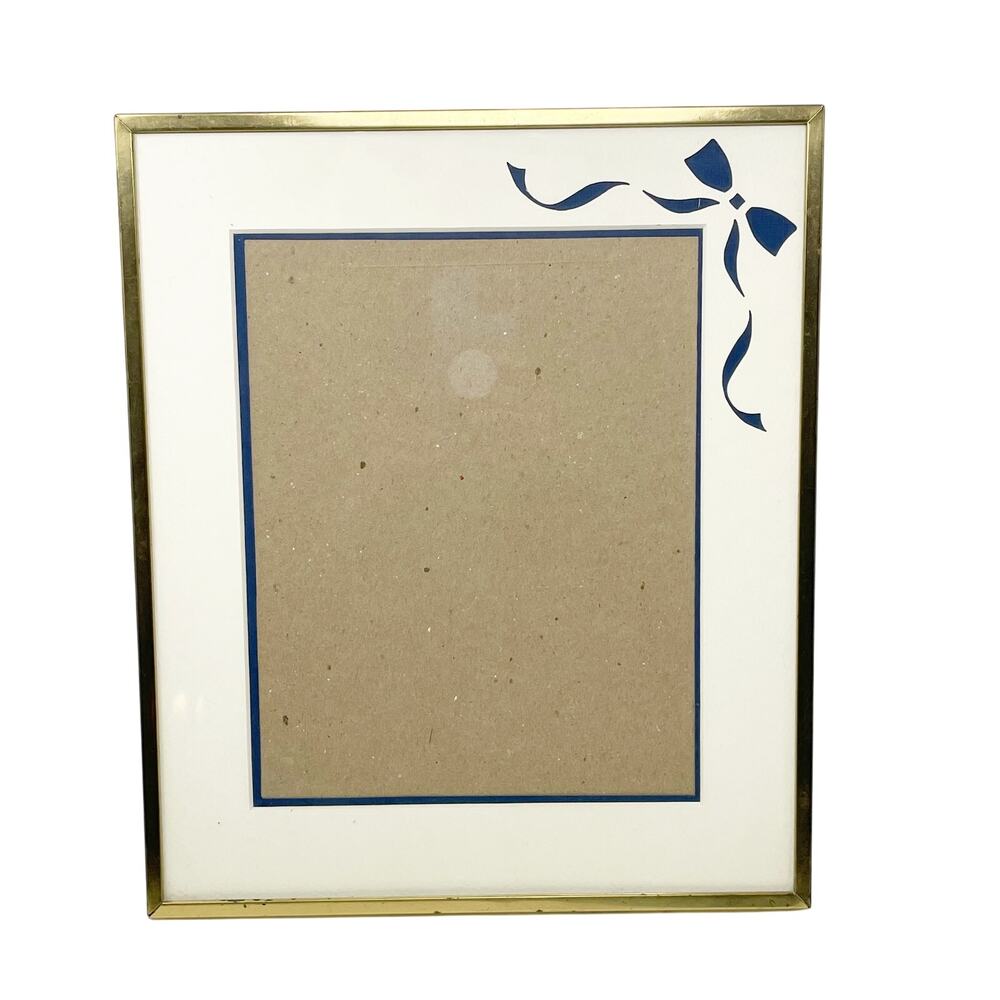 Vintage Burnes Brass 13 x 11 Photo Frame Display Easel Bow Matte Glass Front GUC
